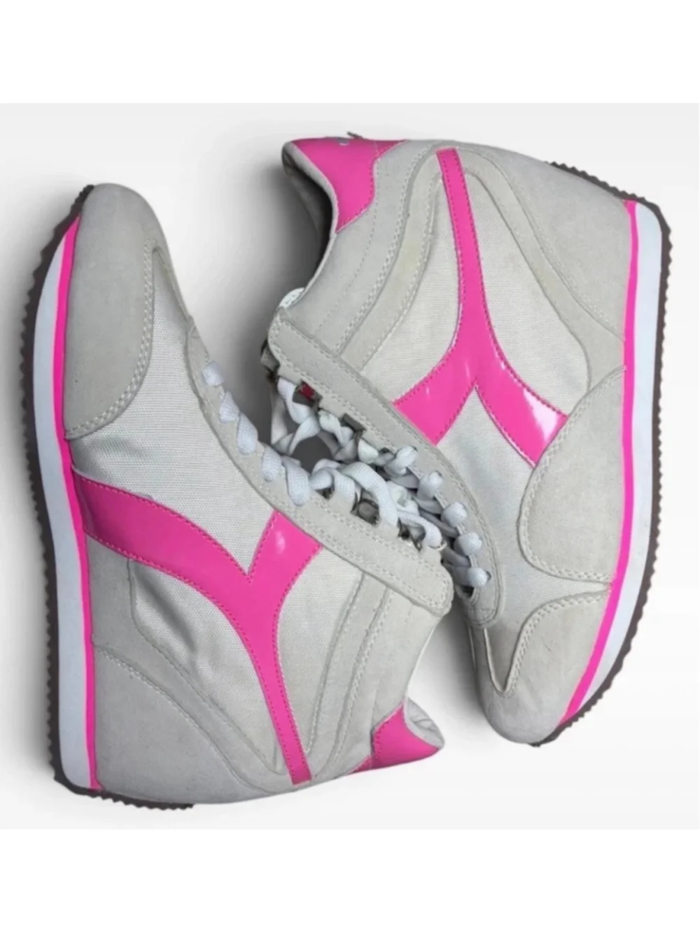 Women's Diadora Wedge Retro Sneakers White and Pink Size 7.5